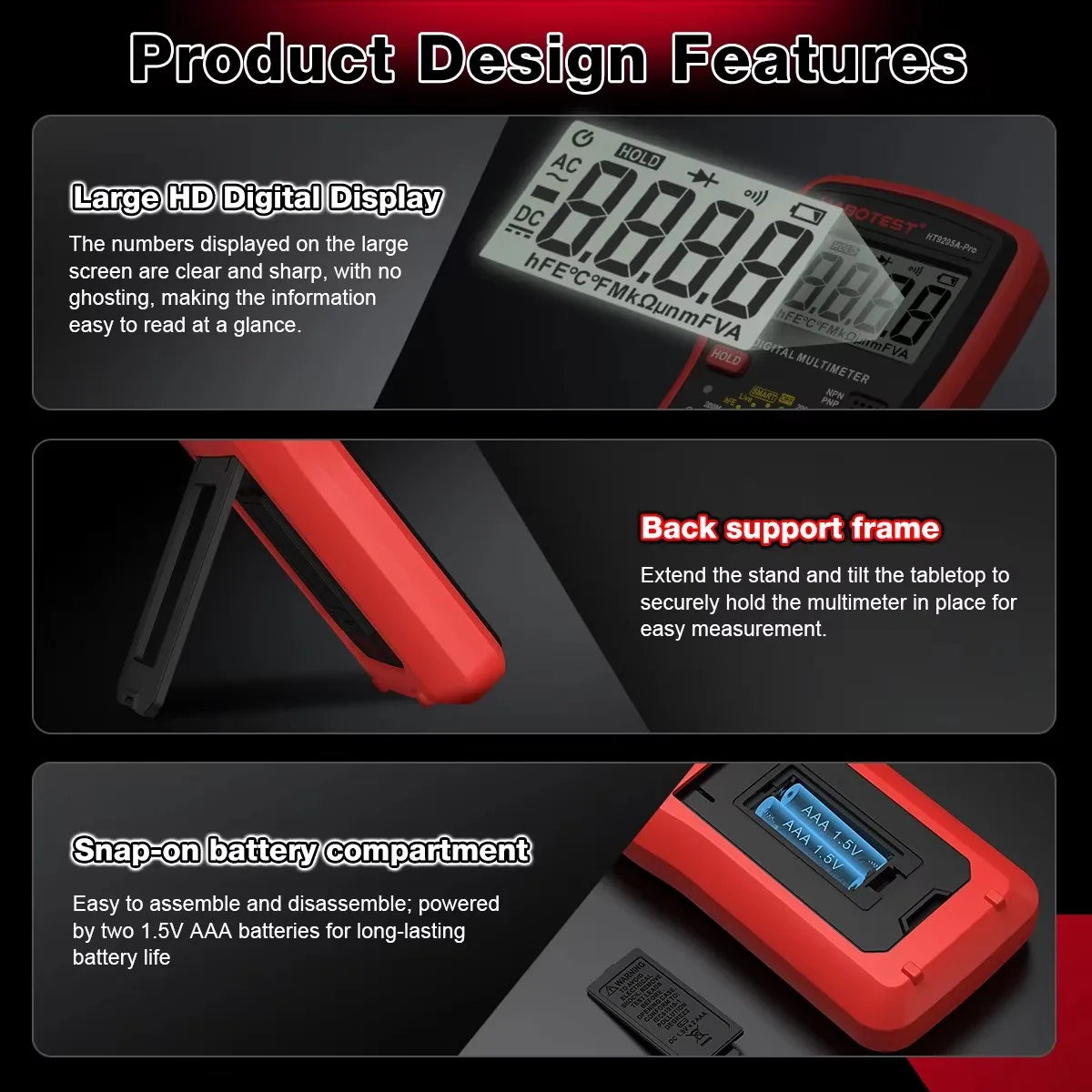 HABOTEST HT9205A-PRO True RMS Digital Multimeter 2000 Counts AC/DC Voltage Current Resistance Capacitance Electrician Tester