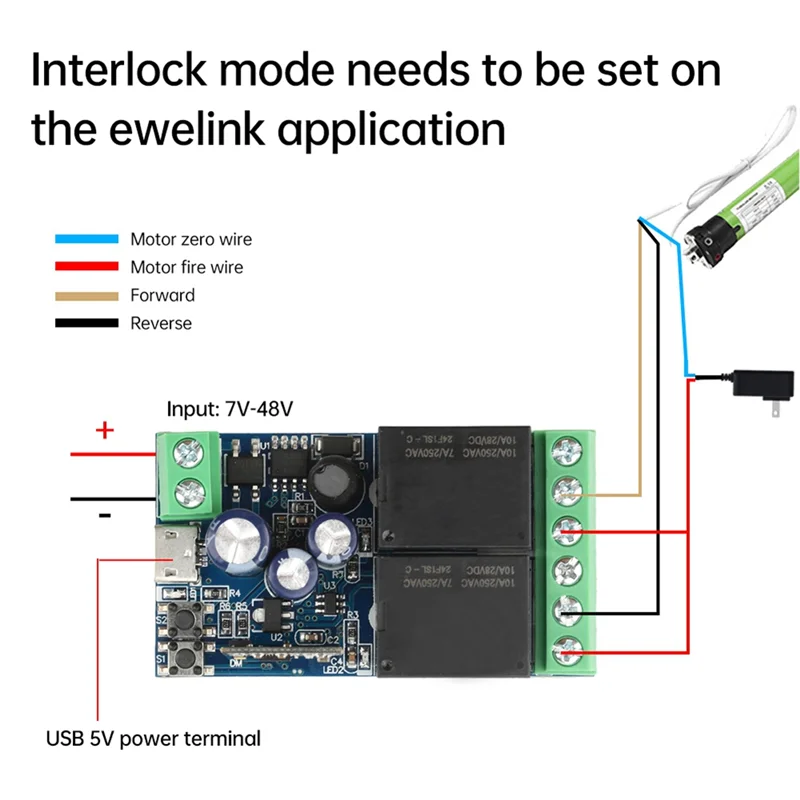 -ABHW Ewelink WIFI Smart Switch DC 12V 24V 48V Module 2 Channel Relay Receiver Wireless Remote Control Work USB