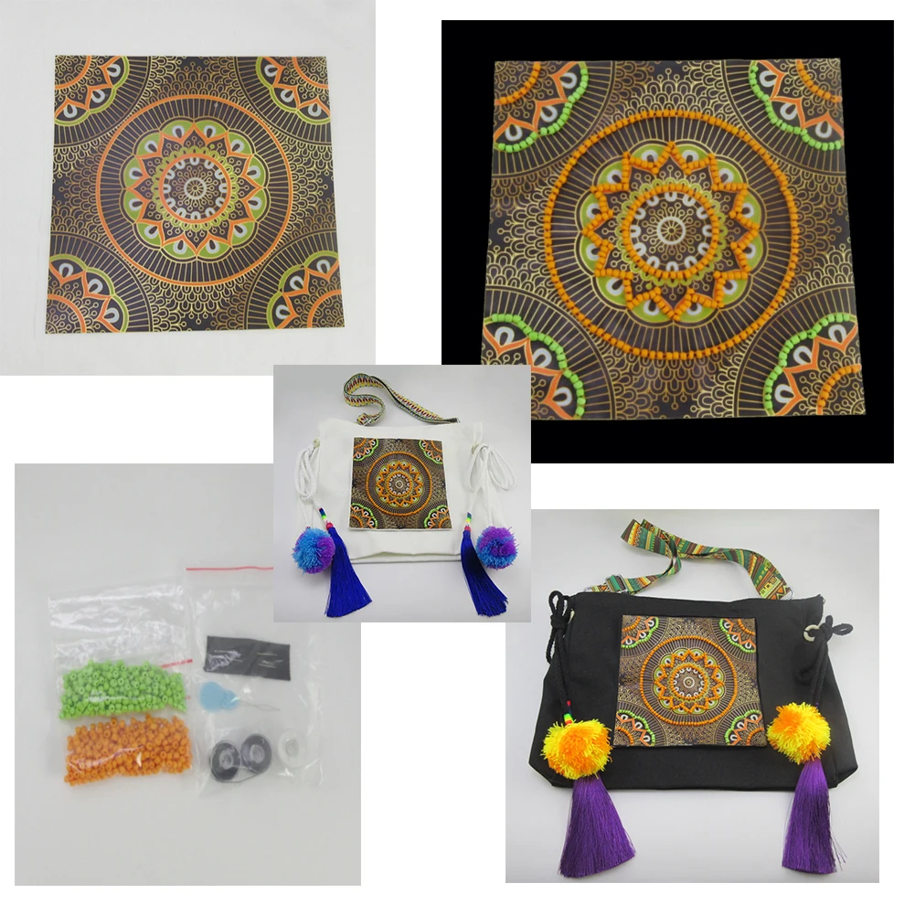 Mandala Bohemian Hippie Vintage DIY Stress Reliever Needle Crafts Beaded Cross Painting Stitch Kits Embroidery Free Bag M-008