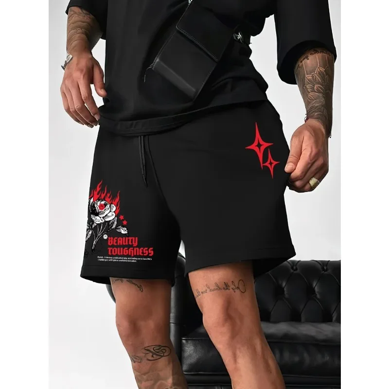 

Suitable for summer outdoor men's casual sports shorts with letter and flower patterns, comfortable and lightweight