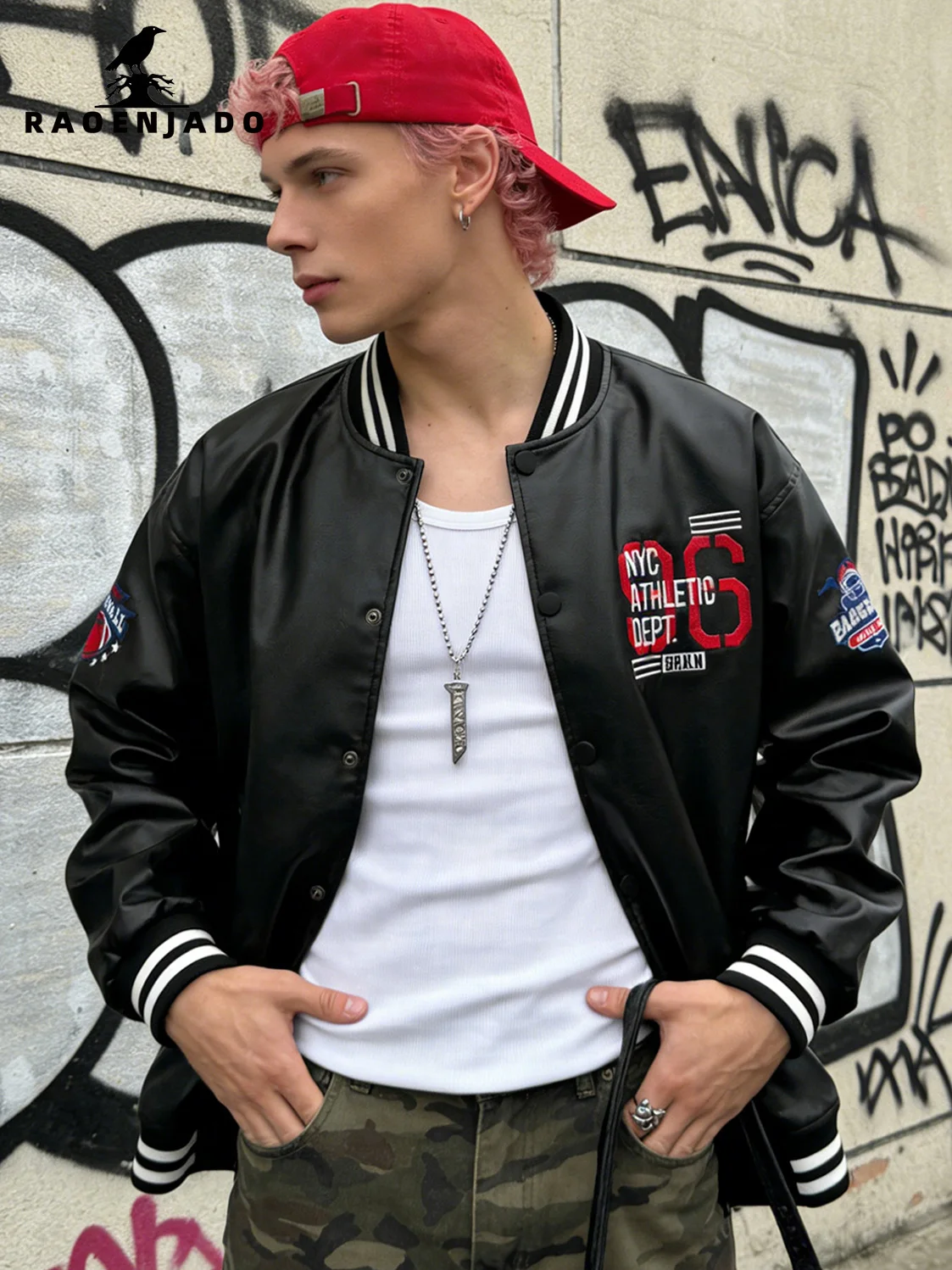 Men\'s Faux Leather Jackets Varsity Embroidered Baseball Coat Casual Daily Motorcycle Windbreaker Bomber Outerwear New in Jacket