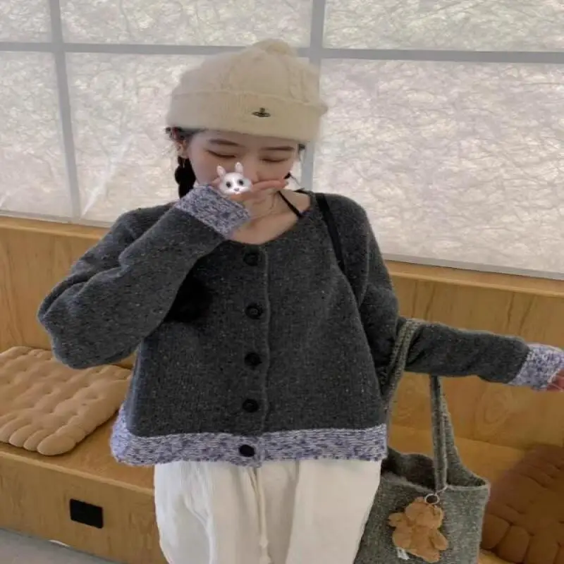 

New Cardigan Sweater Sweet Style Knitted Sweater Autumn and Winter Retro Style Loose Temperament Style Round Neck Short Jacket