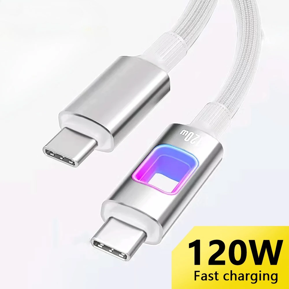 NEW RGB PD120W Type C to Type C Fast Charging Data Cord USB C Quick Charging Cable for MacBook iPad iPhone 16 17 Samsung Xiaomi