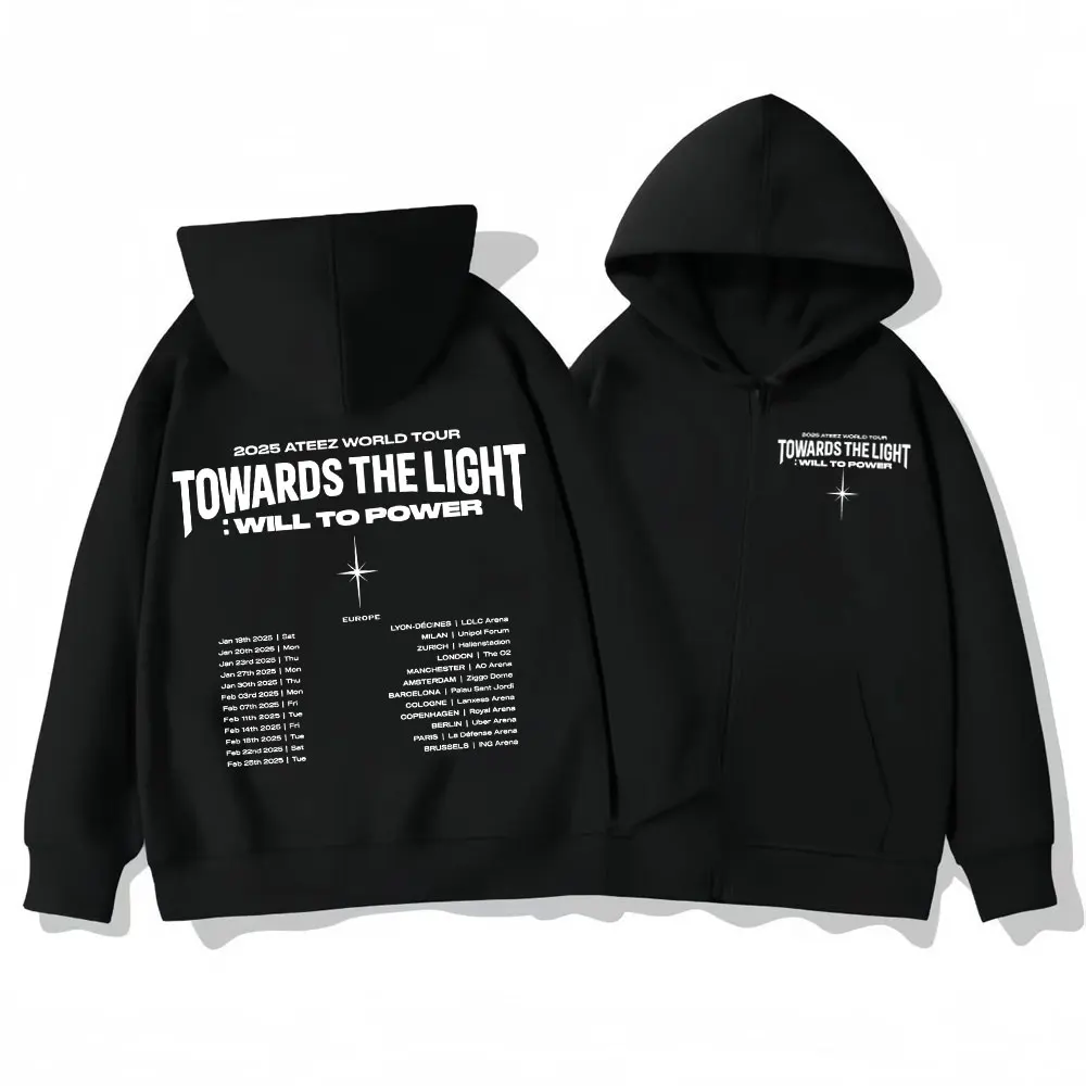 

2025 ATEEZ World Tour Towards The Light: Will To Power Zipper Hoodies Men Women Clothing Harajuku Kpop Zip Up Hooded Sweatshirts