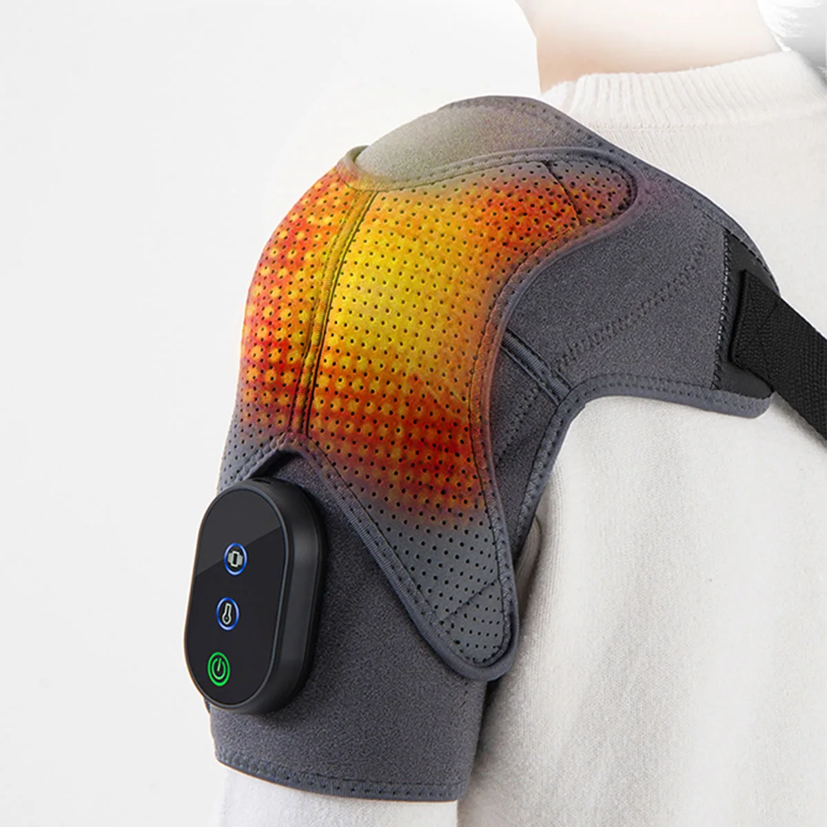 

1 шт. Удобный массажер для плеч с мощными двойными двигателями, вибрационный горячий компресс, зарядный массаж, удобный опыт, г