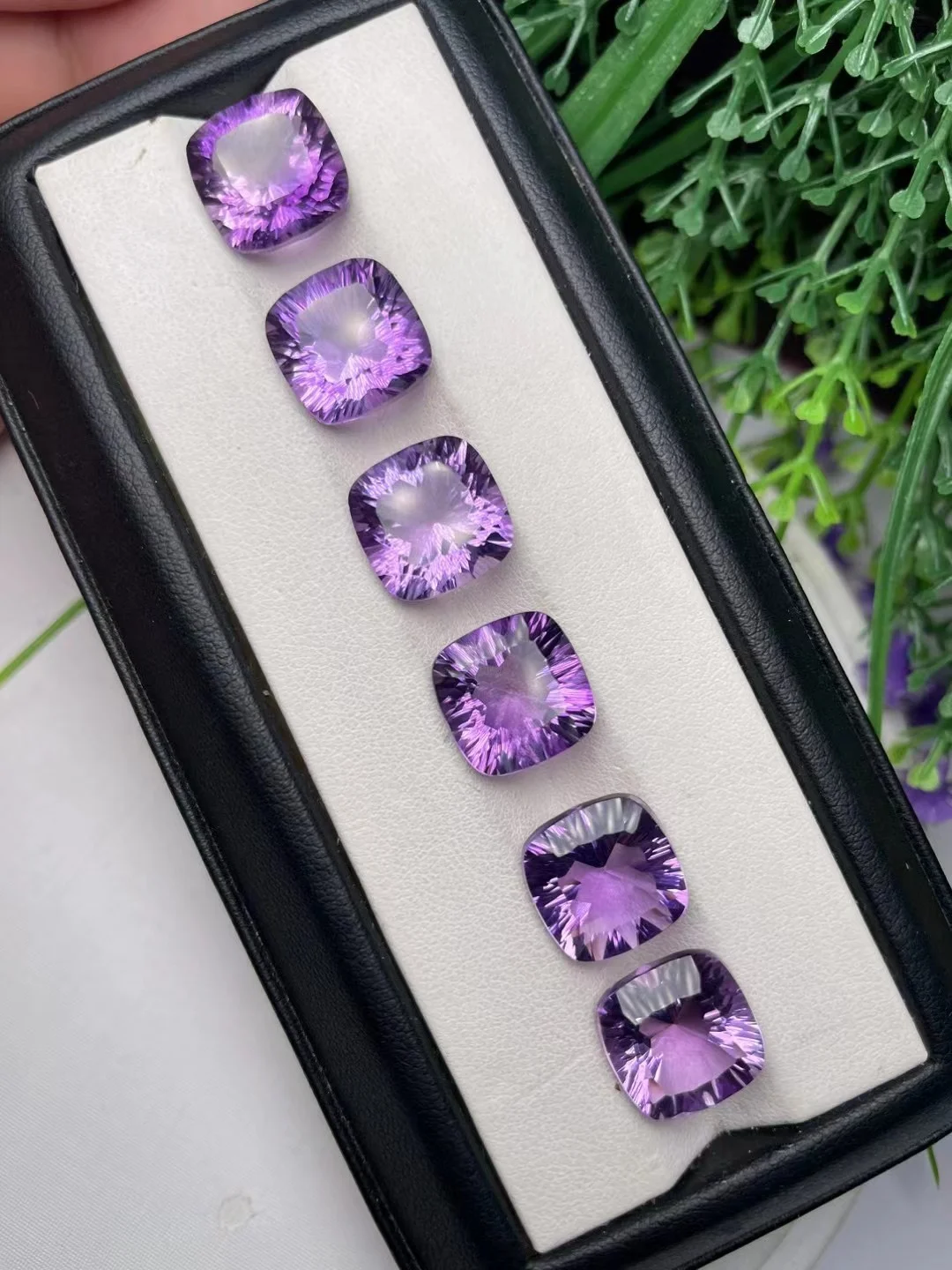 

Wholesale 2pcs Genuine Amethyst Bead 12mm Cushion Millennium Cutting Semi-Precious Gemstone Cabochon Ring Face