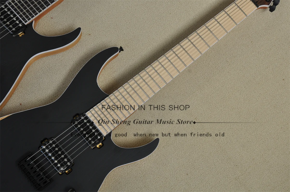 7 String Electric Guitar Matte Black Guitar ASH Wood Body White Binging Rosewood Or Maple Fingerboard Fixed Bridge