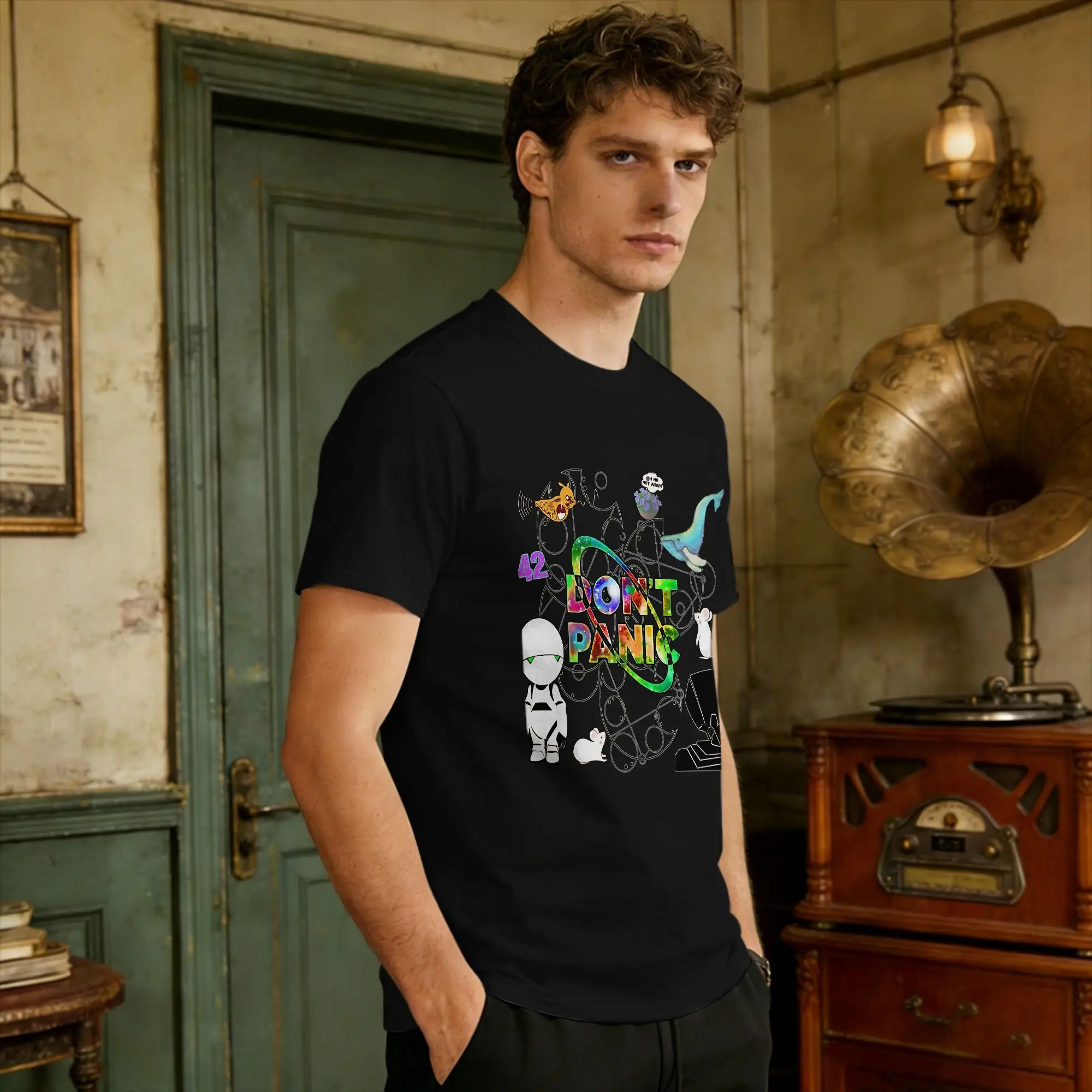 Men T-Shirt  T Shirts Hipster Don'T Panic Summer Tees Y2K Fun 100% Cotton Clothes Gift