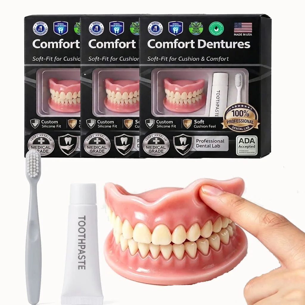 Silicone Fake Teeth Braces Immediate Dentures Comfort Fit Natural Instant Confidence Smile Oral Care for Edentulous Adults