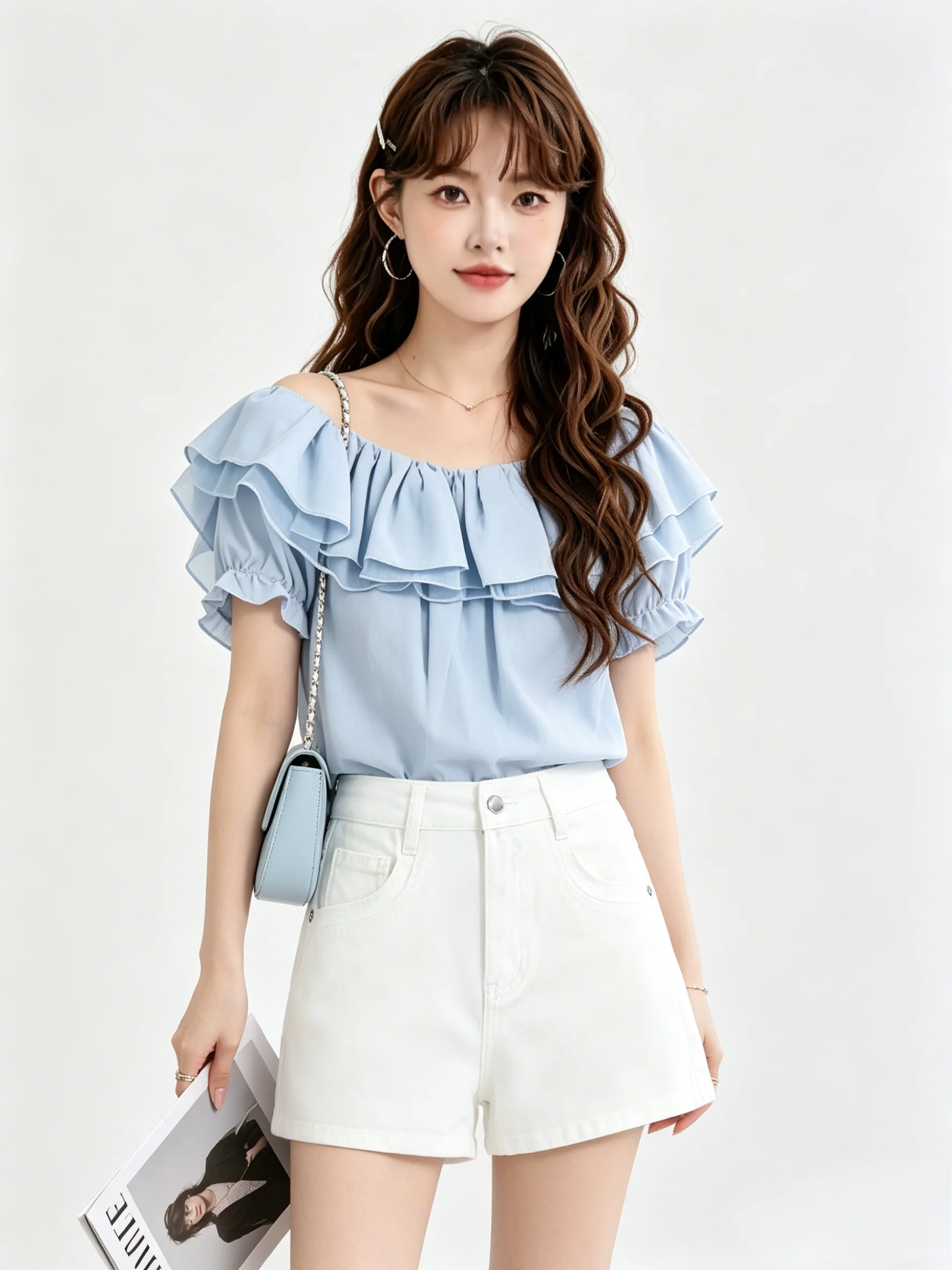 Korean Style High Waist Wide Leg Jeans Casual White Denim Shorts Women's Summer Skin-friendly Comfortable Versatile Loose Fit