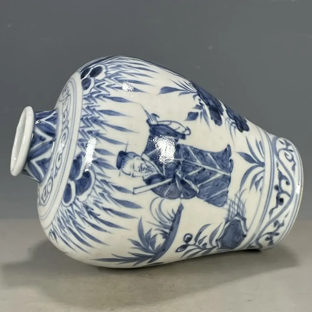 Collectible Yuan Blue-and-White Meiping Plum Vase, Hand-Thrown Porcelain Body, Entirely Freehand Underglaze Cobalt Blue Painting