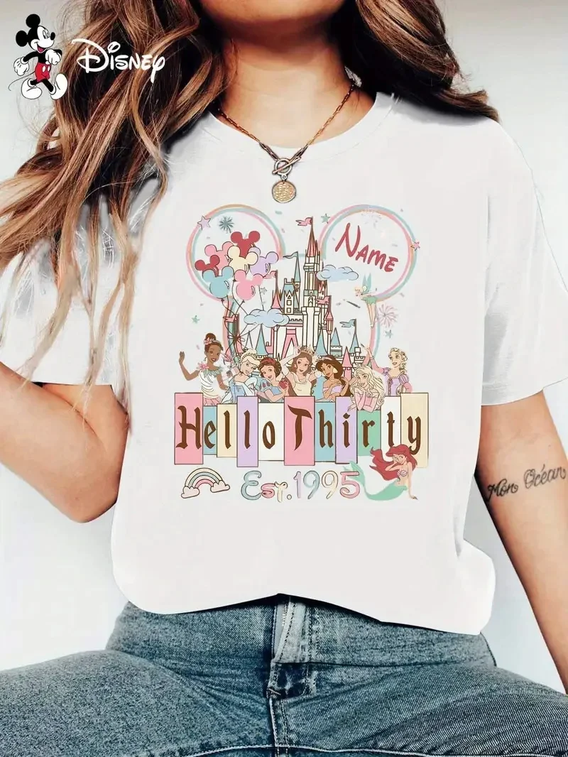 

2025 Disney Pattern Printed Women's Casual Comfortable Unique Smiling Face Black Round Neck Short Sleeve T-shirt