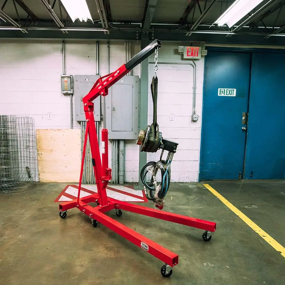 1 Ton Engine Hoist, Heavy Duty Steel Shop Crane, Cherry Picker Engine Hoist with 360° Caster Wheels, Engine Lift with 2,000 LB C