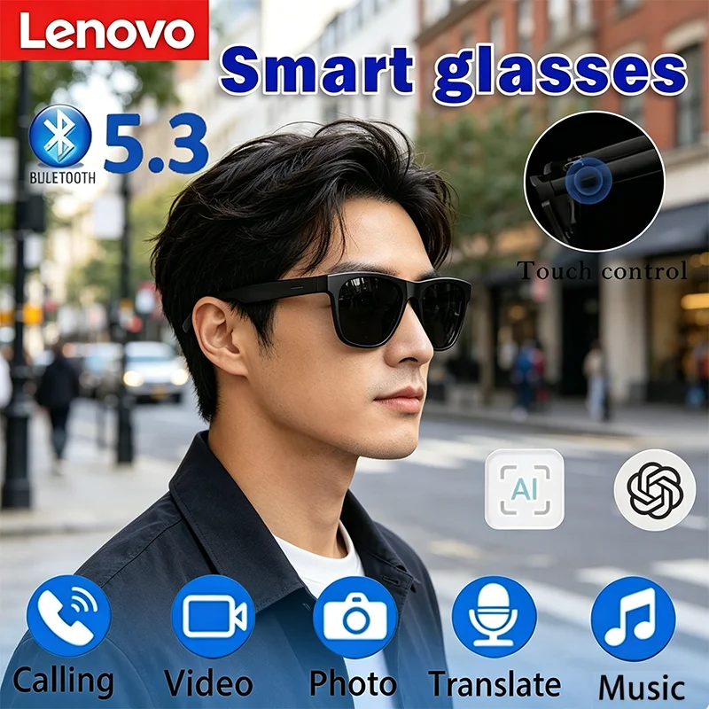 

Умные солнцезащитные очки Lenovo AI с сенсорным управлением, камерой 8K HD, функцией записи, переводчиком, голосовым помощником, музыкой и Bluetooth