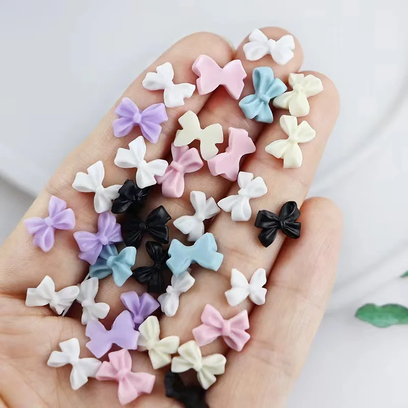 50pcs Mini Bow Nail Art Decorations 3D Cute Candy Color Nails Charms Designs Pink Black White DIY Resin Nail Accessories