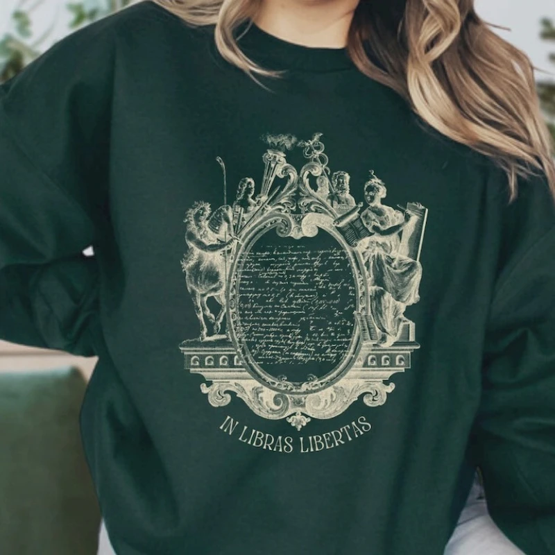 

Зимняя темная толстовка Темная академическая одежда Статуя любителя книг Светлый эстетический греческий латинский пуловер Эстетическая толстовка