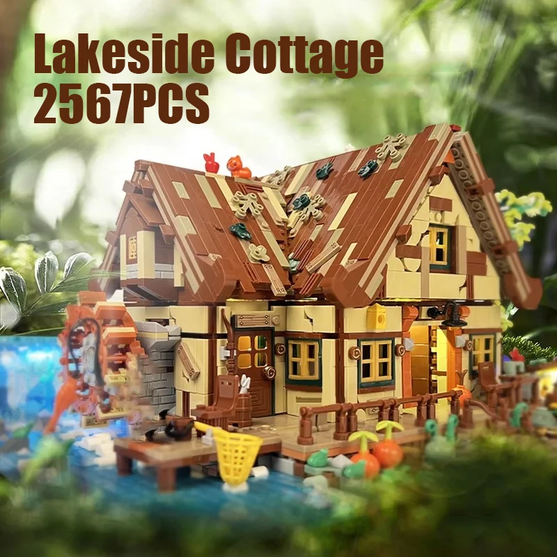 2567PCS Lakeside Cottage Gebäude Ziegel Sets Modell Ansicht Holz Haus Mit Licht MOC Montage Blöcke Spielzeug Kreative Geschenke