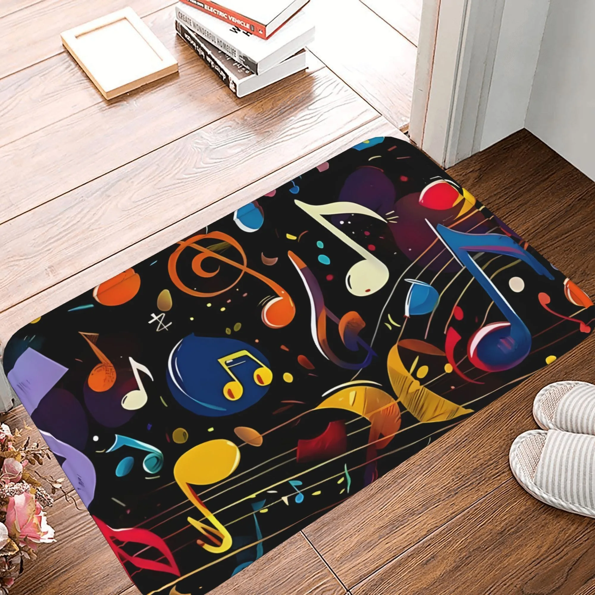 

1PC Vibrant Musical Notation Kitchen Rug Non-Slip Door Mat Pop design Bathroom Rug Bath Mat Carpet for Home Sink Laundry Decor