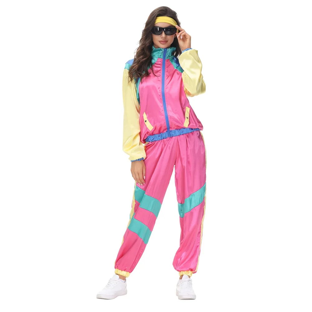 Retro Disco 80s 90s Sportswear Costumes Halloween Women Fashion Hippie Costume Party Adult Dress Up Hip Hop Jacket Coat Pants - Image 5