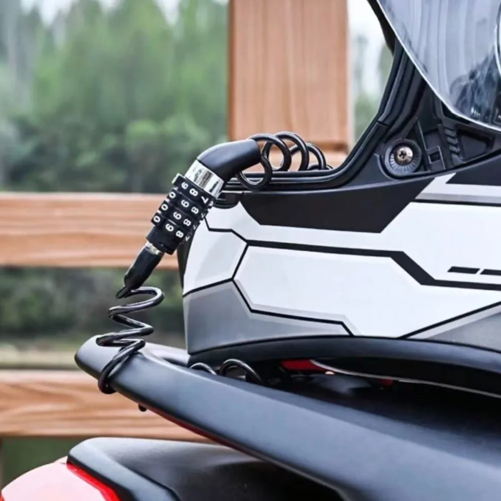 Motorcycle Bicycle Anti-Theft Chain 4-Digit Password Combination Helmet Lock Safety Portable Cable Lock Durable Wire Rope