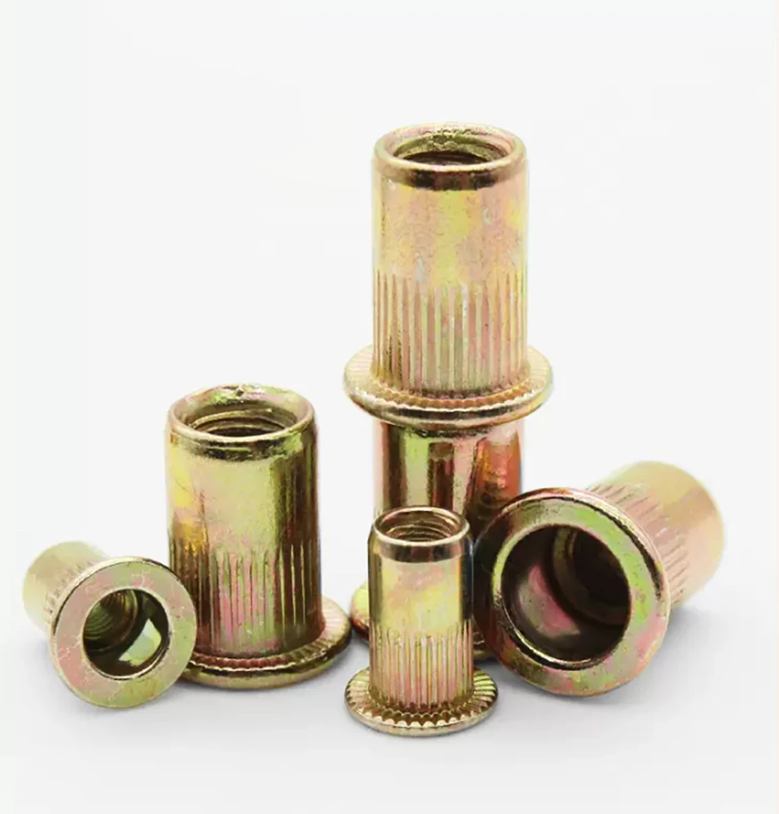 

M3 M4 M5 M6 M8 M10 M12 Knurled Rivet Insert Nuts Colour Zinc Plated Flat Head Threaded Rivnut Insert Nutsert Cap Rivet Nut