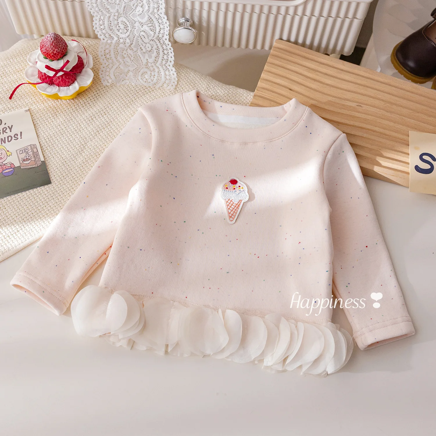 جديد الشتاء الرضع طفلة تي شيرت الكرتون التطريز زائد الصوف الاطفال طفل الفتيات قميص عادية رشاقته الدافئة طفل فتاة قمم