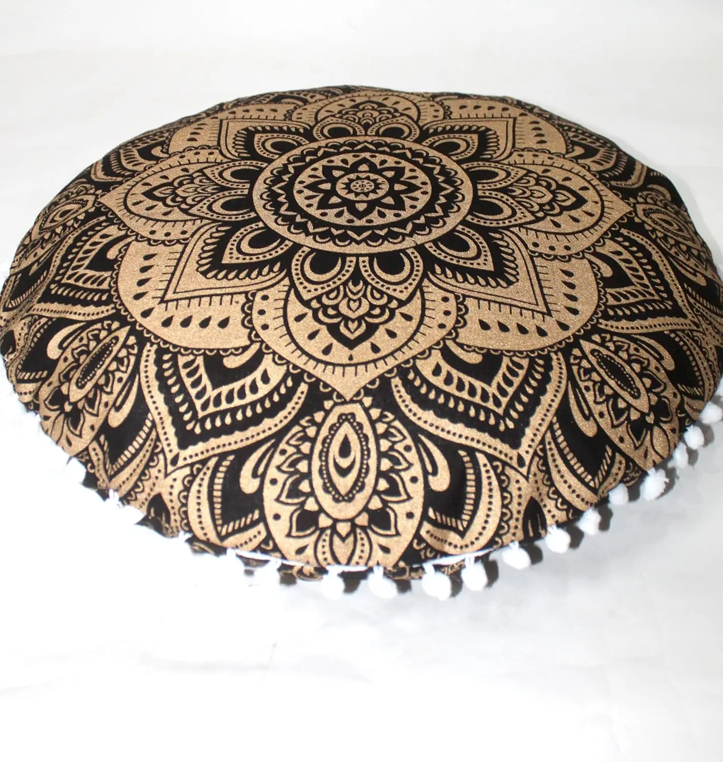 

32"" Bla Gold Mandala Barmeri Large Floor Pillow Cover Cushion Meditation Seating Ottoman Throw Cover Hippie Decorative Zipped