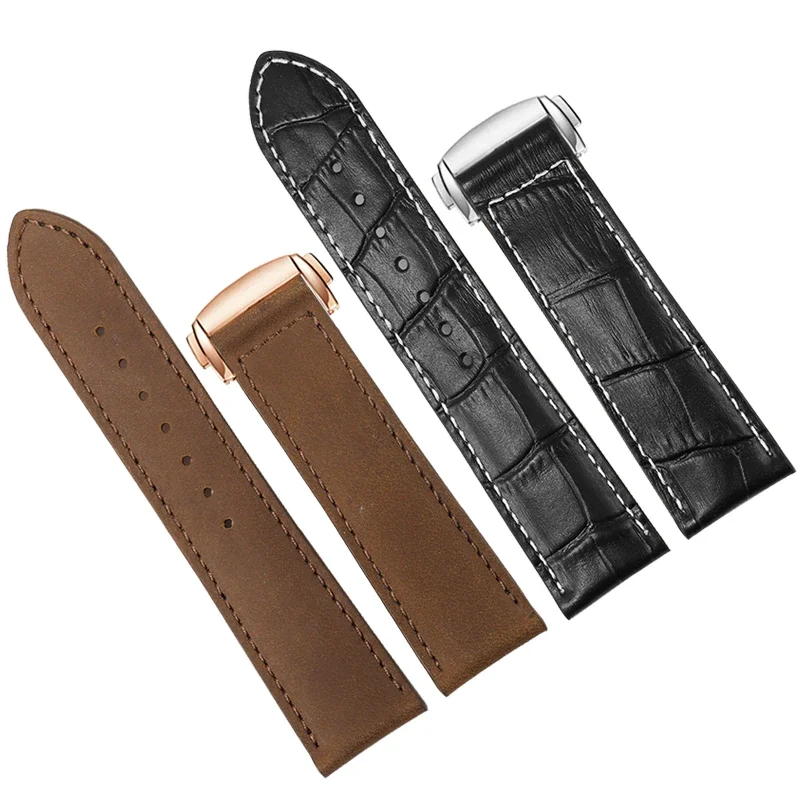 Genuine Leather watch band For Hamilton Kaqi Field Aviation  Oris Omega Frosted Folding Buckle Watch Chain 20mm 22mm  Strap