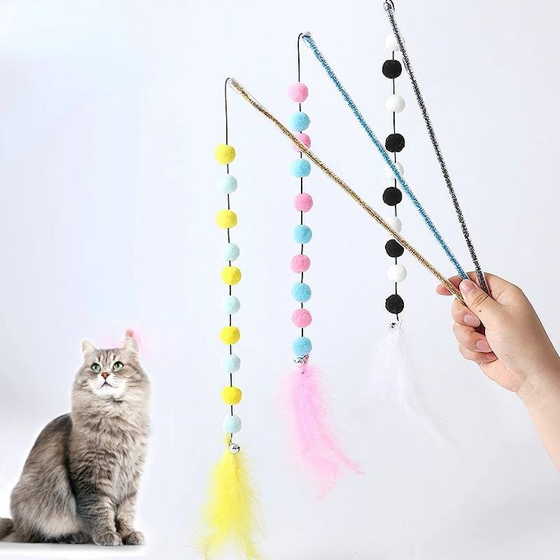 Funny Feather Kitten Cat Teasing Stick Cotton Interactive Toy Rod With Bell For Cats Teaser Interactive Toy Rod Pet Accessories