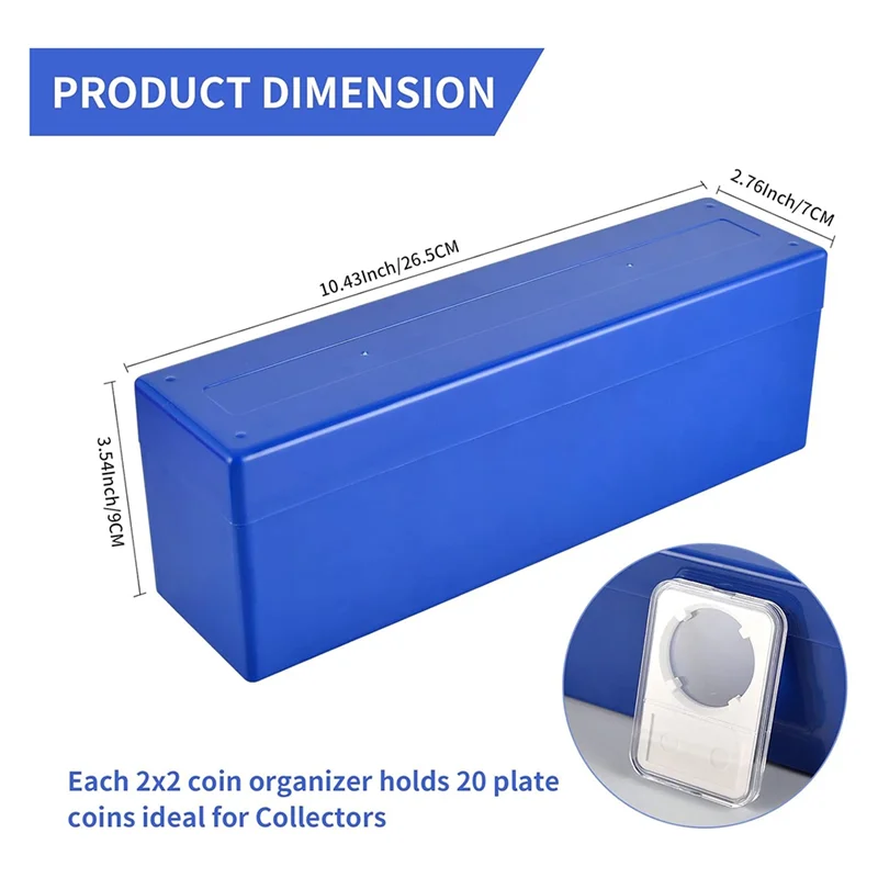 2Pcs Coin Slab Storage Box Plastic Coin Box Coin Compatible With 20 Slab Coin Holders, For Collectors Coin Storage Blue