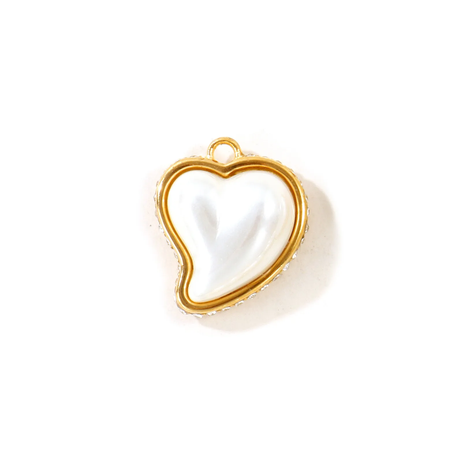 1 Stück Weißer Herz-Anhänger aus Acryl mit Imitationsperlen, 18k Vergoldet, 304 Edelstahl, für DIY-Halsketten-Schmuck, Großhandel – Detail 4