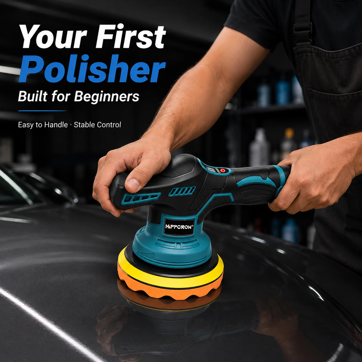 Cordless Car Polisher 150mm 12mm Orbit Dual Action Buffer Sander, 8 Speed 1000-4500RPM for Car Paint Waxing Polishing