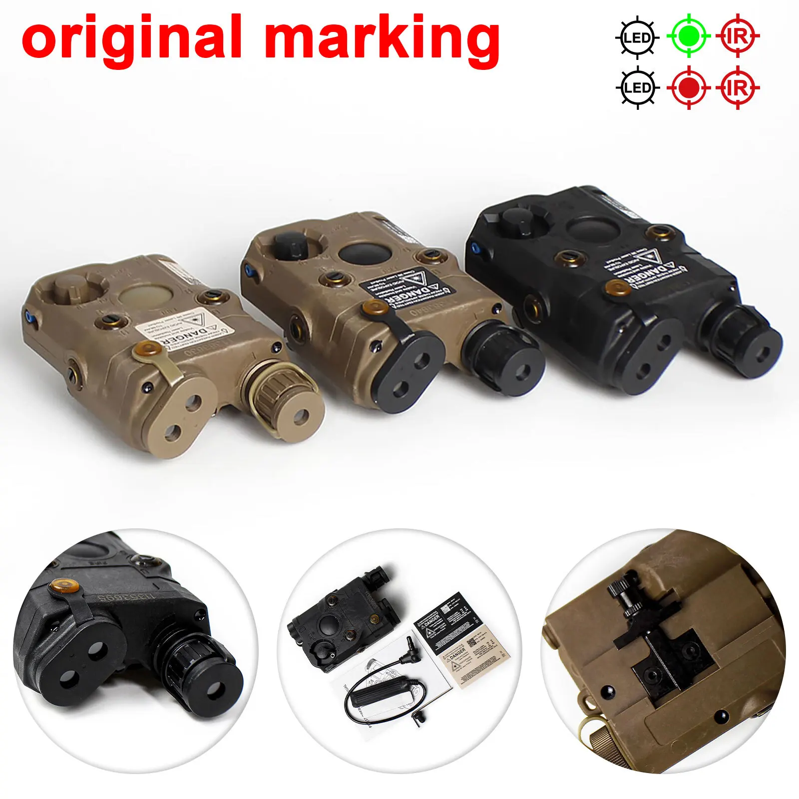 

Tactical PEQ-15 Flashlight IR Red/Green Laser Adjustable White LED illuminator Wea-pon Light Airsoft peq15 with Control Switch