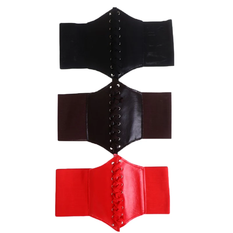 Women Charm Wide Corset Waistband Leather Band Elastic Stretch Cinch Waist Belt