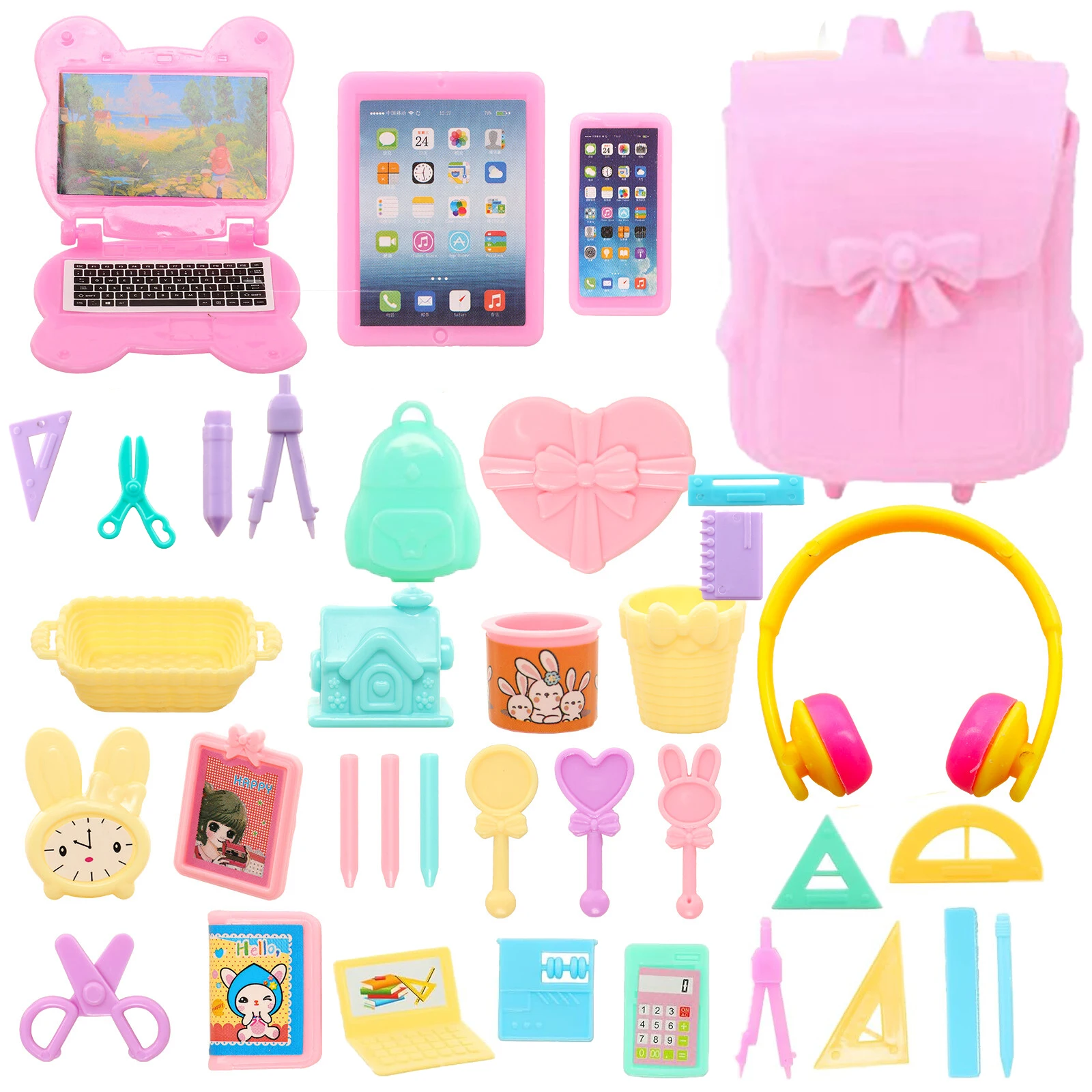 For Barbie Doll Living Set 36 Pieces=1 Backpack+3 Computers+1 Earphone+31 Accessories For 11.5 Inch Fashion Dollhouse Game toys