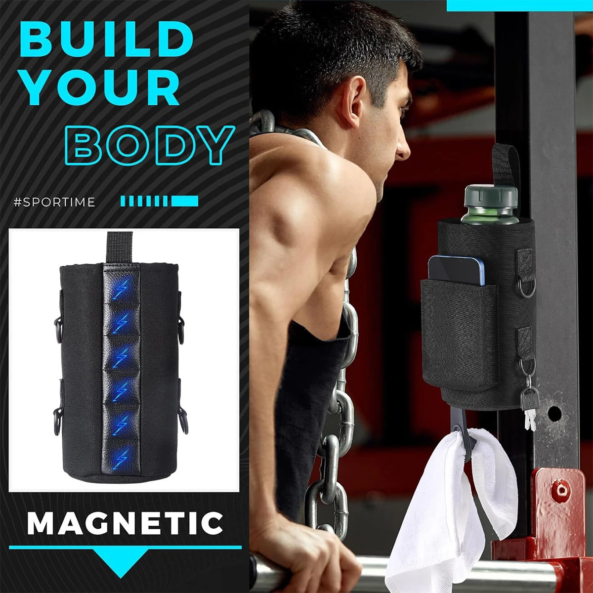 

Magnetic Gym Water Bottle Bag Non Slip Magnetic Gym Sling Bag Portable Magnetic Water Bottle Carrier Holder for Gym Accessories
