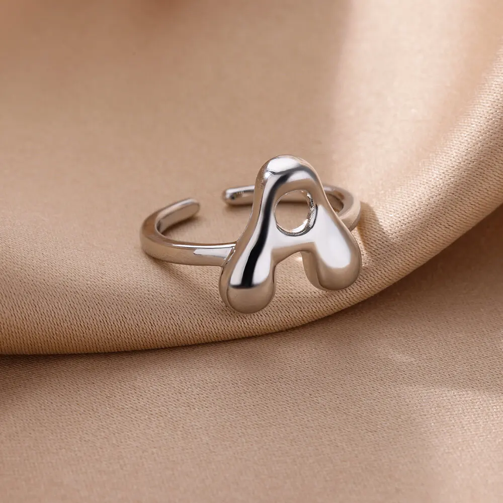 26 initials Rings for women Gold Color Stainless Steel Open Rings 2024 Trend Female Finger Waterproof Ring Jewelry Gift anillos