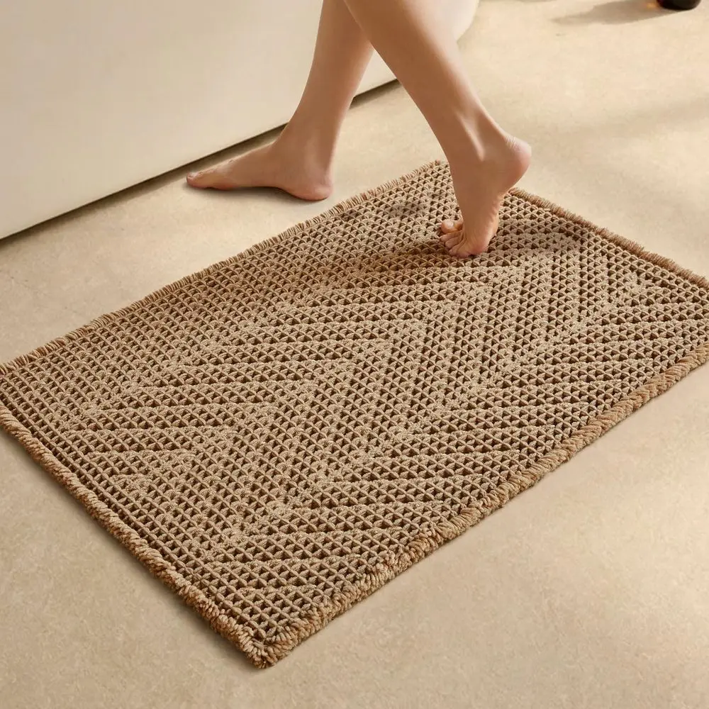 Bathroom Rug Herringbone Wale Bath Mat Non-Slip Washable Super Absorbent Quick Dry, Bath Mat or Bathroom Floor Decor 20*30 Khaki