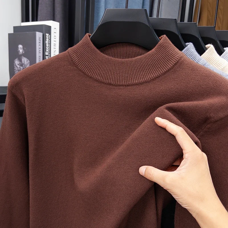 Men's Half Turtleneck Knitwear Sweater Solid Color Mock Neck Pullover Casual Autumn/Winter Sweatshirt Brand Mens Clothing