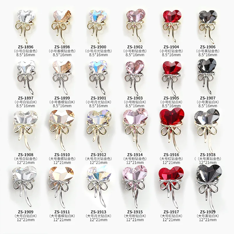 10Pcs 3D Luxury Alloy Bow Love Heart strass Nail Charms Crystal zircone Creative Nail Art decorazioni accessori per gioielli