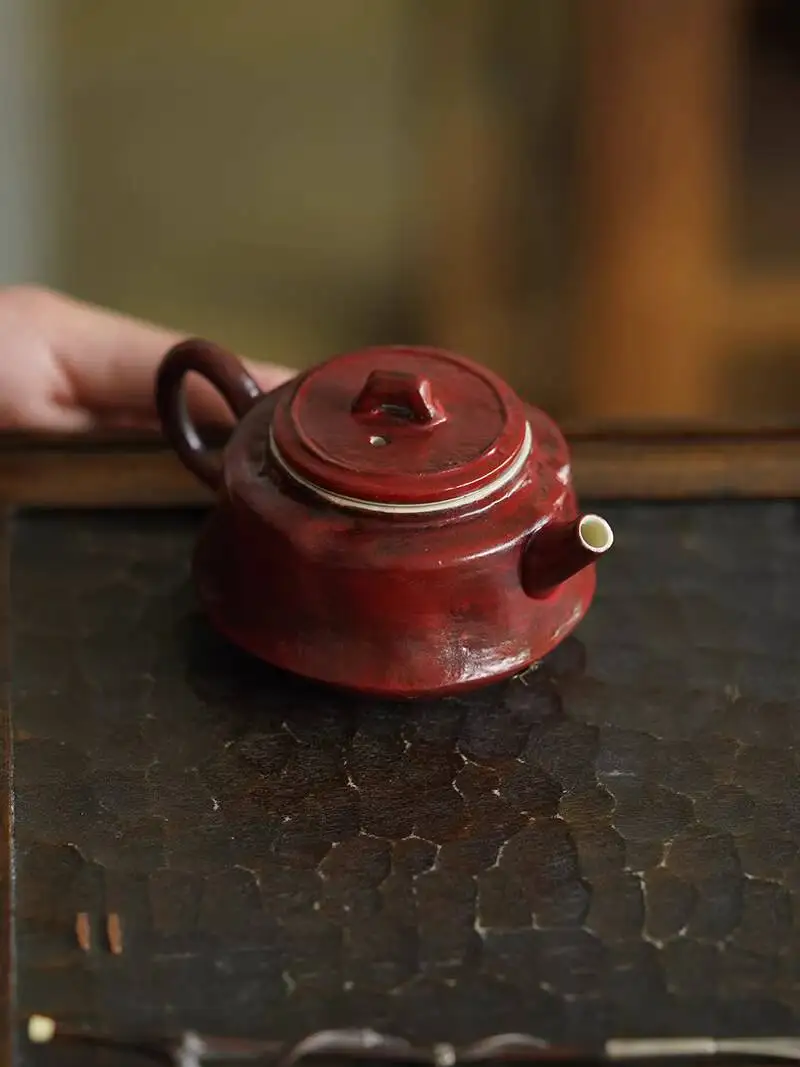Chinese-Style Retro Personalized For Home Use, Ceramic Tea Set, Hawthorn Red Powder Infuser Teapot, Handmade Handle Teapot