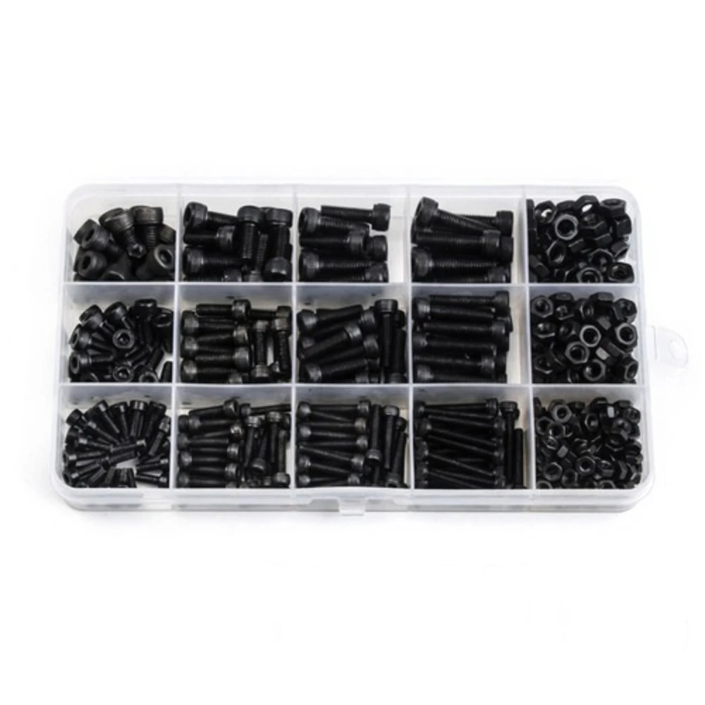 Obrázek 6: 500PCS černá šestiúhelník ořechy 12.9 grade uhlík ocel pohár hlava šestiúhelník nástrčkový šrouby ořechy šrouby sada stroj nitka šrouby M3 M4 M5