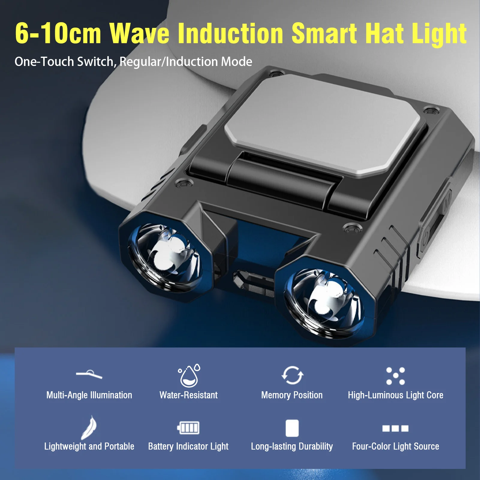 Rechargeable LED Headlamp Camping Headlight Intelligent Induction Hat Clip Light Adjustable Brightness Type-C As Power Bank