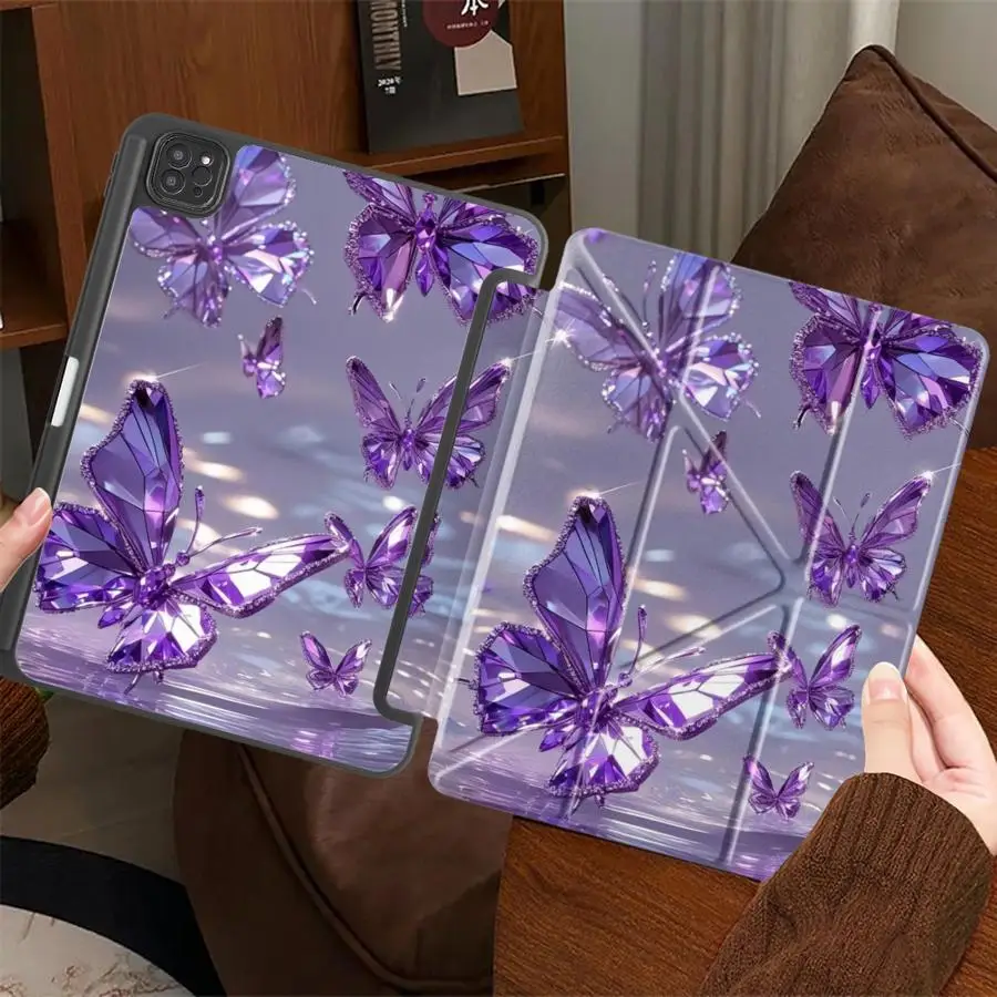 Purple Butterfly Tablet Case For iPad Pro 11th 10th 9th 8th 7th 12.9inch Pro 2025 Air 4 5 M3 M2 1 2 M4 11inch Mini 6 7 Holder
