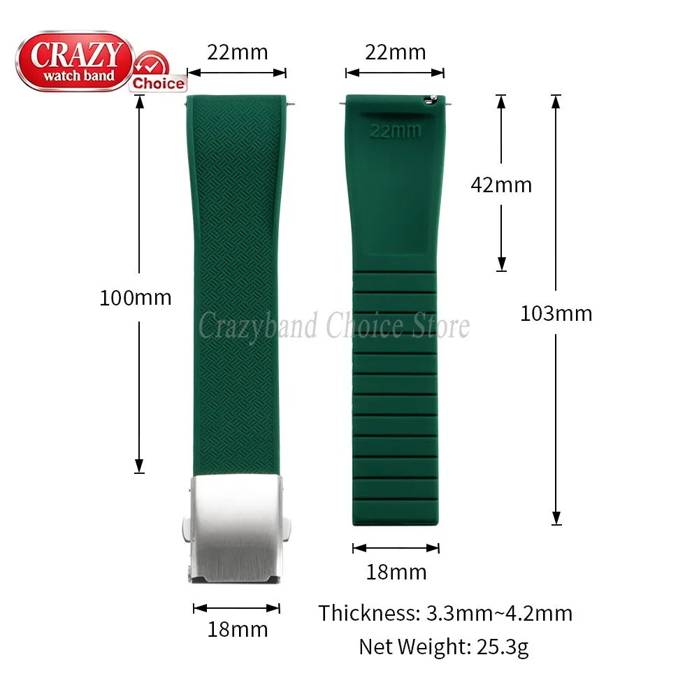 20mm 22mm Quick Release Silicone Watch Strap for Omega for Seiko Green Band Blue Black Universal Replacement Wrist for Men Women view 6