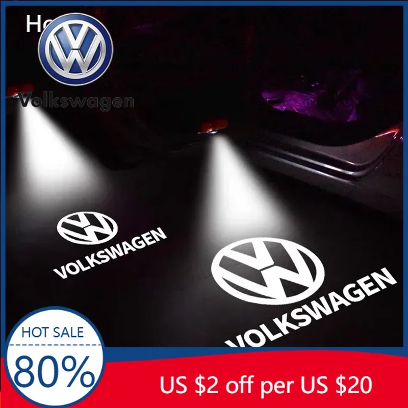

Новинка 2026: 2 шт. беспроводных лазерных проекторов-эмблем для дверей автомобиля с LED-подсветкой для Volkswagen Golf, Polo, Passat