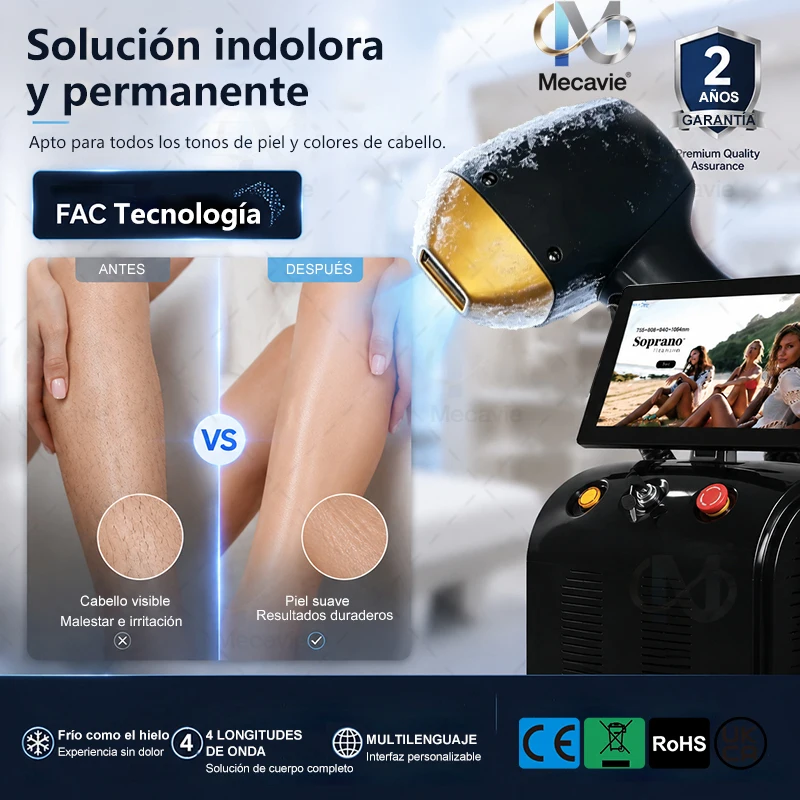 Mecavie 5000W Diode Hair Reduction Device with Four-Wavelength Ice-Cool Handle 0-5℃ Multi-Language System for Esthetic Salon Spa