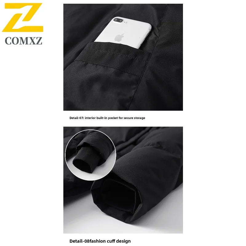 COMXZ العلامة التجارية الرجال أسفل سترة الموضة مقنعين التخييم في الهواء الطلق يندبروف سترة دافئة الأعمال عادية الباردة حماية معطف الشتاء