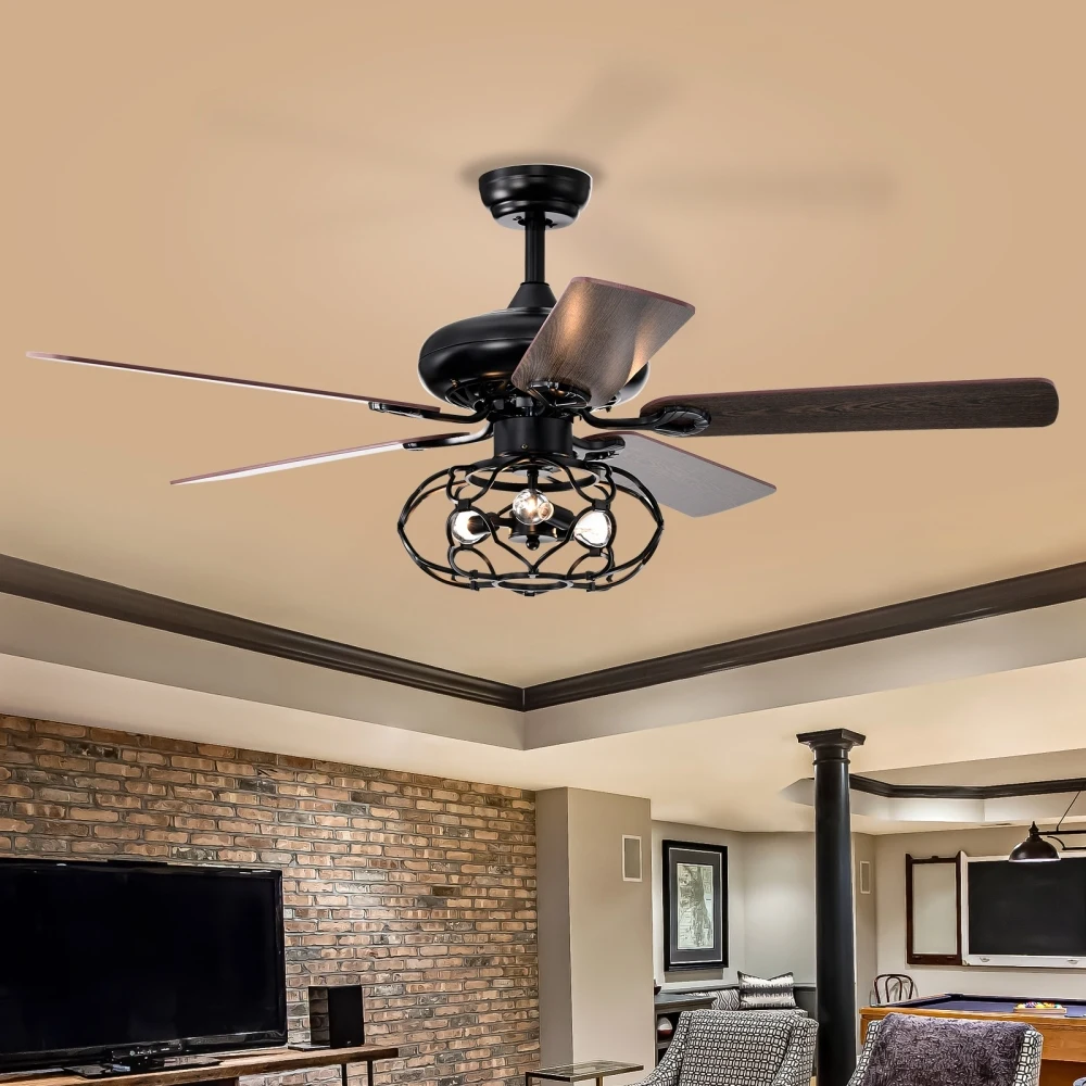 Low Profile Ceiling Fan with Lights(no Include Bulb),Blade Dark Wood  52-inch Ceiling Fan (Optional Remote2 Color Option Blades)