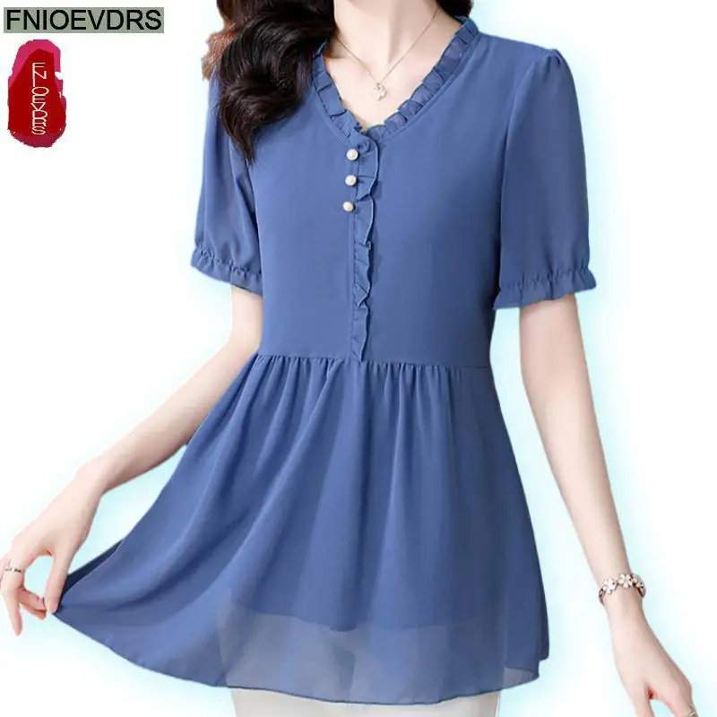 

Retro Vintage Ruffles Peplum Tops New Design Women Summer Office Lady European Style Solid Cute Sweet Tunic Button Shirts Blouse